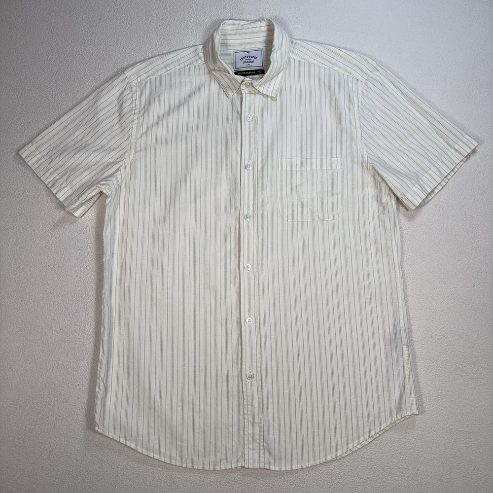 Portuguese Flannel Master Craftsman Shirt Men's L Off-White Stripe Cotton Pocket